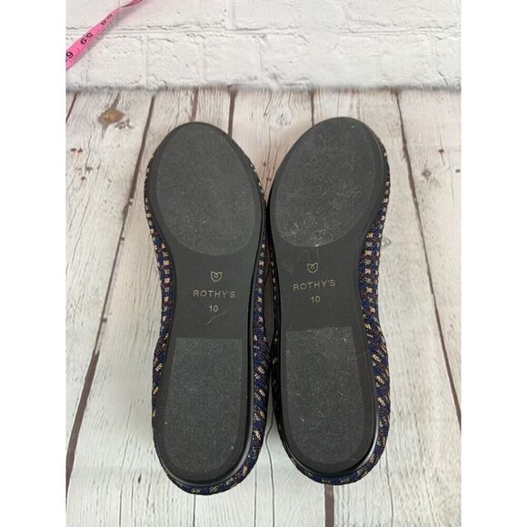 NEW! ROTHY'S blue brown gold check bow flat ballerina shoes 10 - Picture 7 of 10